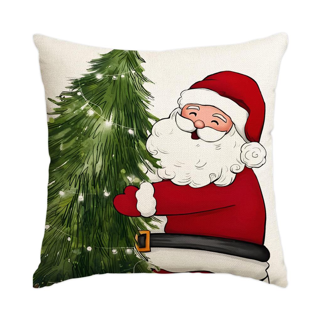 1 \ 4pcs blue Christmas pillow cover, single-sided printed cushion cover, suitable for living room sofas (without pillow core)