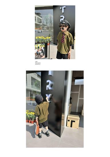 Kids' Korean Style Short-Sleeve Tie Shirt - 2026 Summer Trendy Performance Wear for Boys
