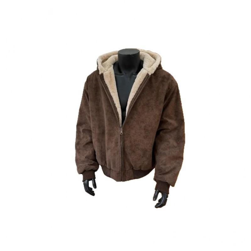 Mens Winter Fleece Lined Hooded Cotton Coat With Fur Collar Solid Color Loose Fit Warm Casual Jacket