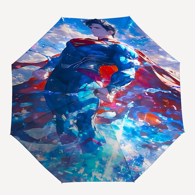 1pc Superman superhero Automatic Folding Umbrella - Compact 8-Rib Design, Durable Plastic & Iron1279L