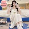 Women's Summer Sweet Princess Style Cotton Pajama Set with Built-in Bra Camisole and Long Nightgown, Plus Size Homewear