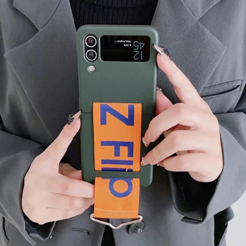 Luxury Wrist Strap Ring Holder Case for Samsung Z Flip 6 5 3 4 5G Slim Matte Shockproof Hand Chain Band Cover For Galaxy ZFlip 5