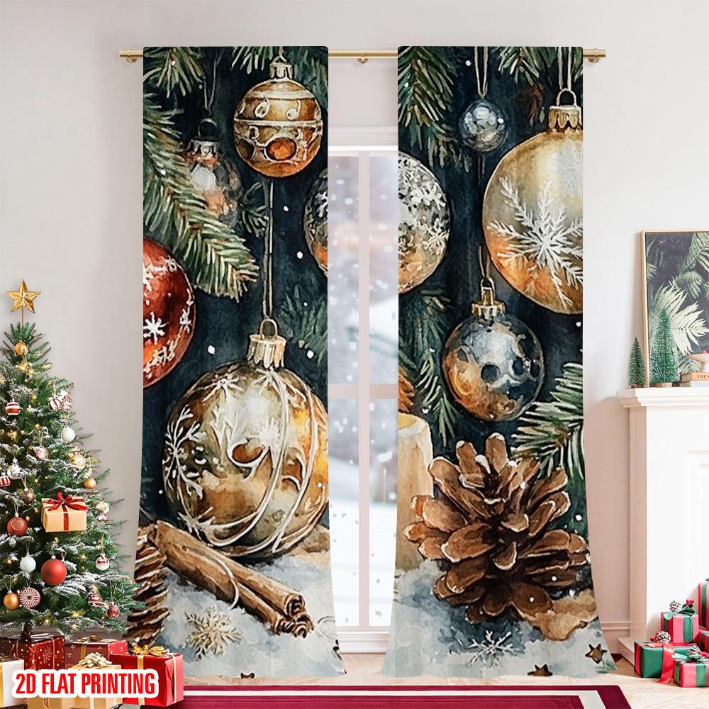 Set Of 2 Flat Printing Merry Christmas Popular Window Drapes Creative Dream Versatile Polyester Without Curtain