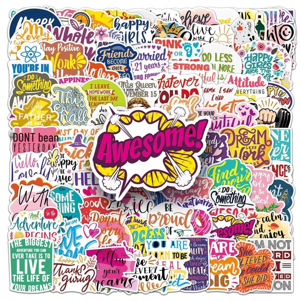100 Motivational Cartoon Stickers for Laptops, Suitcases, Cars, and Scooters