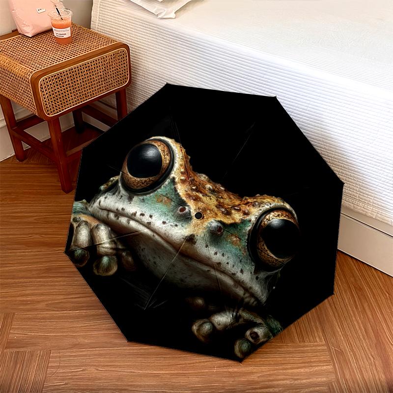 Frog pattern, automatic folding umbrella, portable and foldable design, 8 ribs, a Christmas or birthday gift.