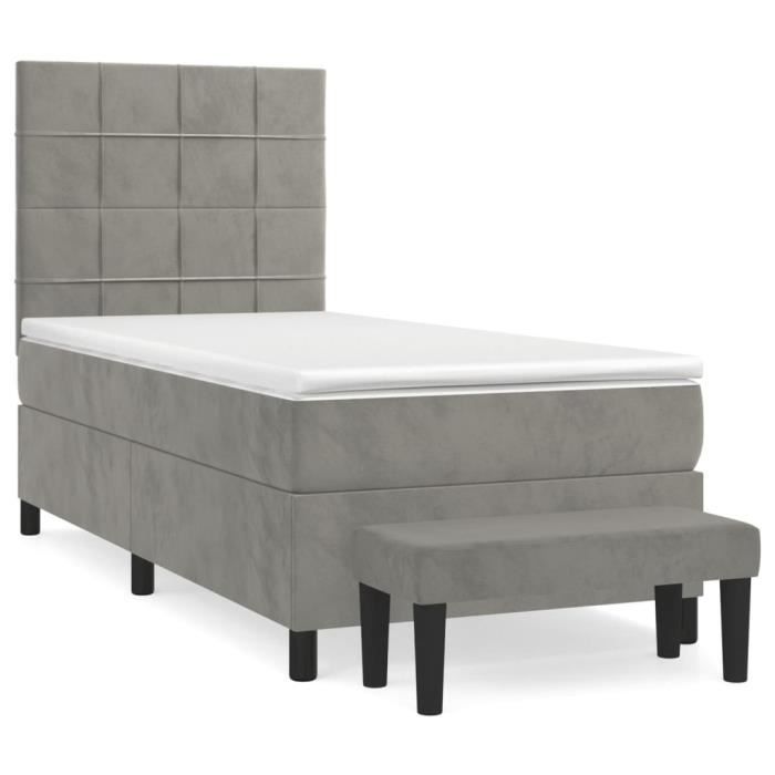 3137821 vidaXL Divan Bed and Mattress Light Grey 90x200 Cm Velvet
