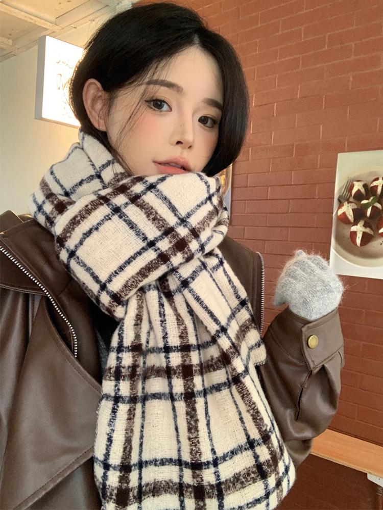 Nowy Dzianinowy Vintage Casual Szalik Chusta na Głowę Zimowy Kobiety Mężczyźni Kratka Ciepły Szalik Pashmina Mujer Kobieta Mężczyzna Okrycie Pareo Szal Unisex