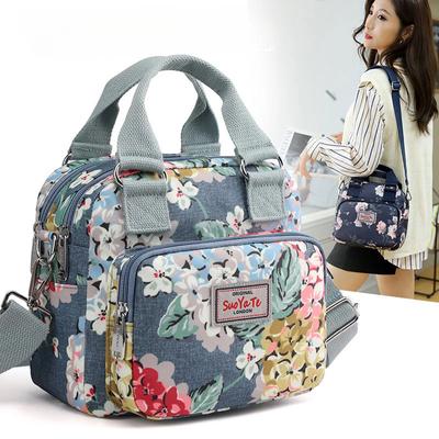 Women Crossbody Bag Portable Female Shoulder Bags Printed Flower Nylon Messenger Bags Multi-pocket Ladies Handbags