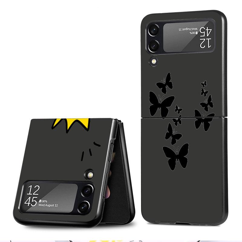 Flowers Heart Cell Case For Samsung Galaxy Z Flip 3 5G 4 Fashion Z Flip3 Luxury Black Hard Back Phone Coque Cover