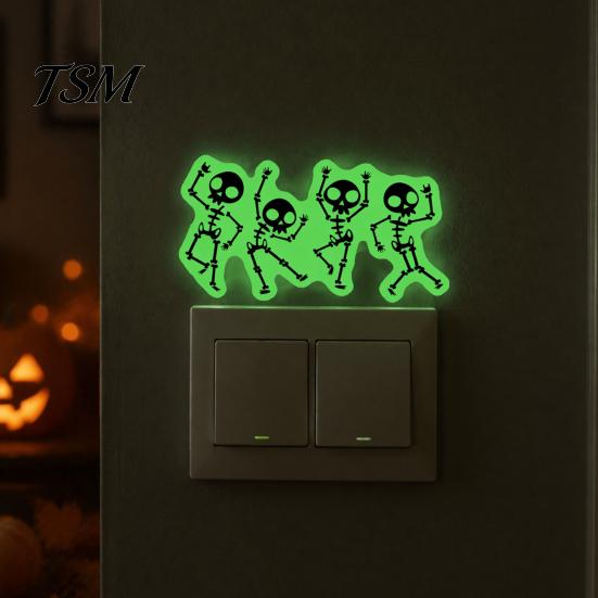 Spooky Room Decorations for Kids Halloween Light Switch PVC Sticker, Glow in The Dark Skeleton No Residue Wall Stickers Decal, Luminous Sticker Living