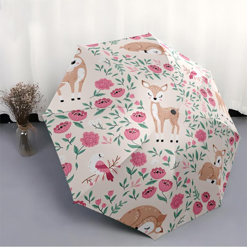 1pc Floral Deer Fashionable Automatic Opening/Closing Folding Umbrella with 8 Bones, Windproof Portable, Daily Use170