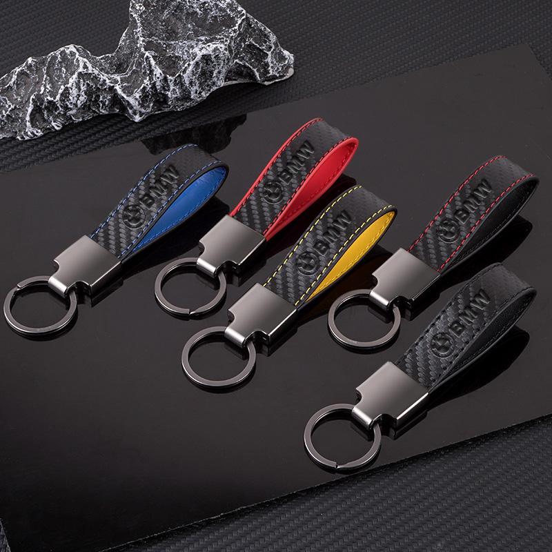 QNLT6 Carbon Fibre Leather Car Keychain Key Ring Badge Keyring Key Chain Rings For BMW F30 F10 E90 F20 E46 E60 E70 E39 E36 E87 X7 E92
