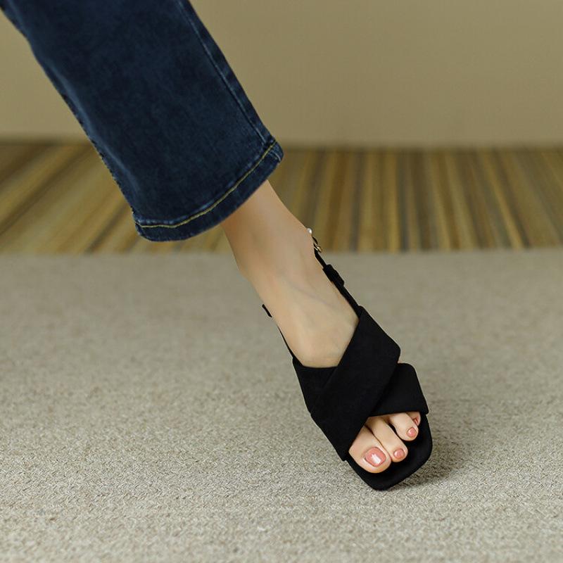 

Новые женские сандалии на плоской подошве, повседневные, однотонные, из замши, большого размера, резиновая подошва, летние, с пряжкой, сандалии для пляжа 39 чёрный