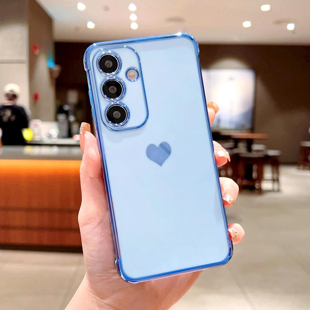 Vergulde TPU Hoesje Voor Samsung Galaxy A57 S26 S25 S24 S23 S22 Ultra Plus FE A17 A56 A36 A55 A15 A35 A16 A54 5G Liefde Hart Cover For Samsung S25 FE