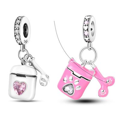 Enamel Earphone Shape Decorative Charms Bead Elements Genuine Copper Earphones Box Dangle Suitable For Authentic Pandora Bracelet Style Necklace