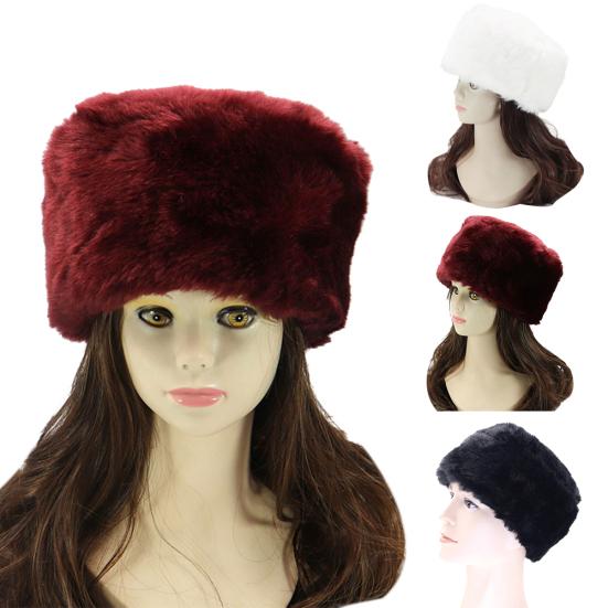 Winter Russian Women Men Fluffy Faux Fur Solid Color Ear Warmer Hat Beanie Cap