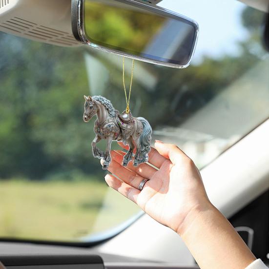 Christmas Horse Ornaments 2D Acrylic Hanging Pendant Car Mirror Charm for Home Decor Keychain And Bag Accessory