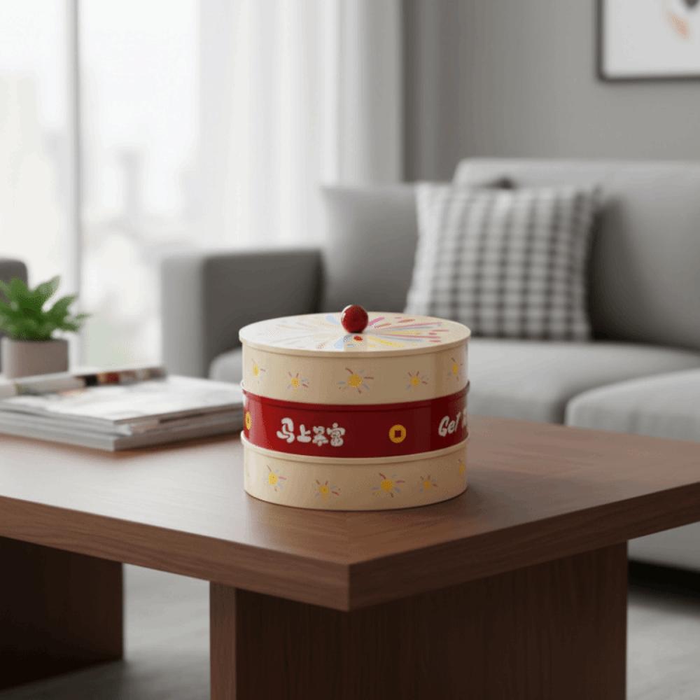 Round Dried Fruit Serving Tray Sealed Snack Plate Divided Candy Dessert Dish New Year