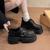 Fashion Square Heel Loafers Autumn New Round Toe Deep Mouth Metal Buckle Platform Non-slip Single Shoes