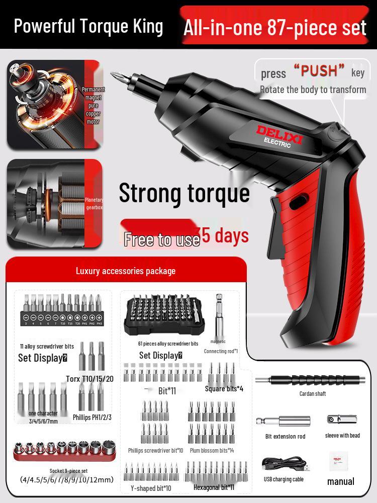 Delixi Pistol-Grip Electric Screwdriver & Drill Set - Compact, Multifunctional Home Tool