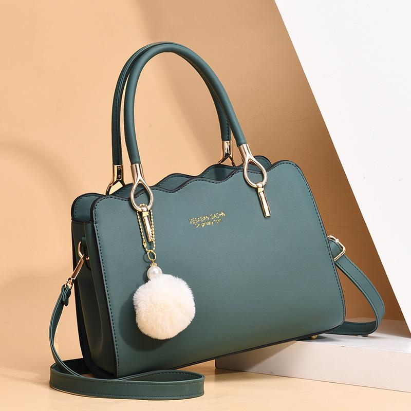 Large Capacity Women Top Handle Bags Fashion Middle Age Mom's Bag Single Shoulder Crossbody Bag PU Leather Hairball Handbag KTY