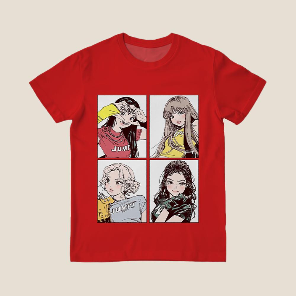 

2025 Hot Sale Kpop BP Jump T-shirt Pink Girl Group Short Sleeve Cute Anime Pattern T-shirt Summer Loose And Comfortable Y2K Top 2XL