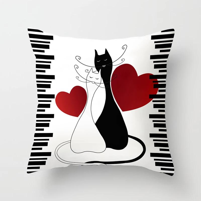 Funny Cute Black Lover Cat Pillowcase Cushion Cover 4545 Polyester Pillow Cover Sofa Car Home Decor Room Decoration