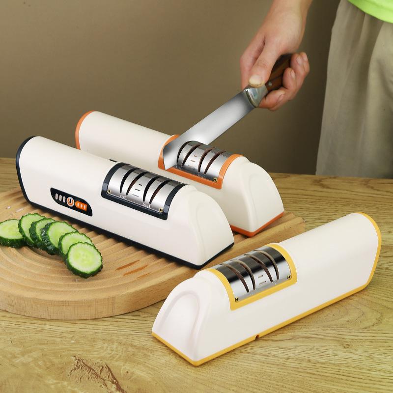 Electric Rechargeable Kitchen Knife Sharpener with Whetstone - Automatic and Fast