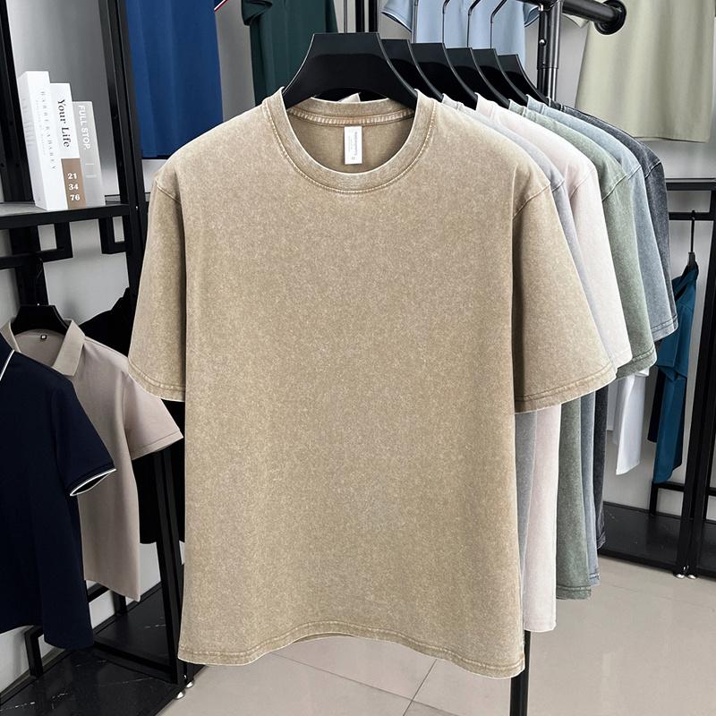 STORN Retro Heavyweight Solid Color Short Sleeved T-shirt Men Women Summer Street Trendy Washed Old Oversized Clothes