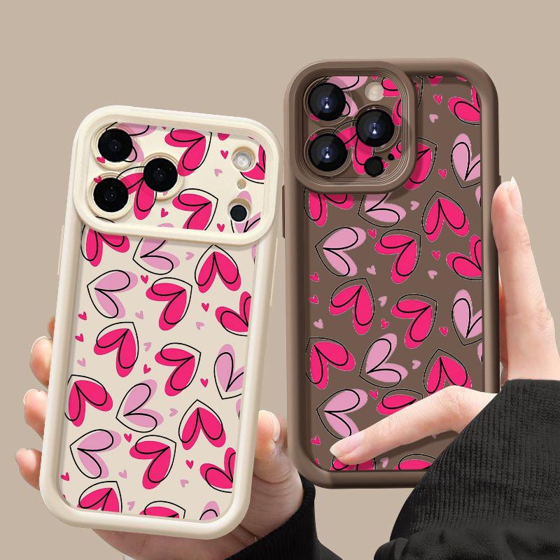 For iPhone 17 Pro Max Case Hand drawn heart-shaped pattern Shockproof Bumper Soft Silicone Cover For iPhone 16 15 14 13 Pro 12 11 16E Air