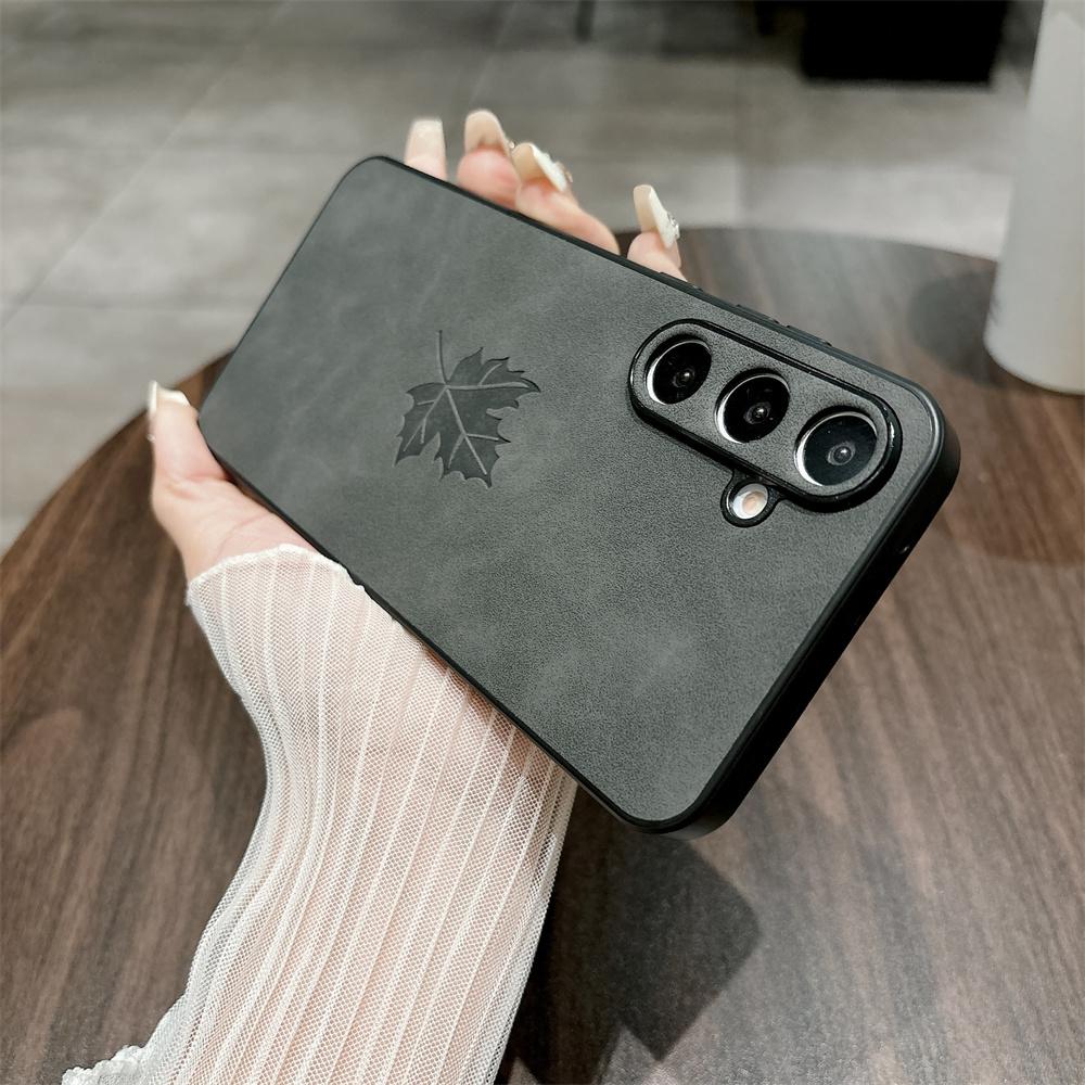 Lambskin Leather Maple Leaves Case for Samsung S26 S25 S24 S23 S22 S21 Plus Ultra FE A55 A54 A53 A35 A34 A25 A24 A23 A15