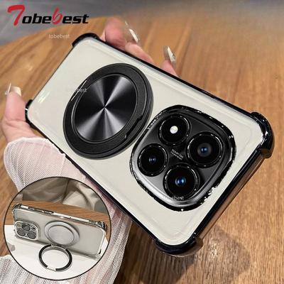 360 Degree Rotating Magnetic Bracket Phone Case For Xiaomi Redmi Note 15 Pro Plus 15C 15 4G 5G Clear Shockproof Plating Cover
