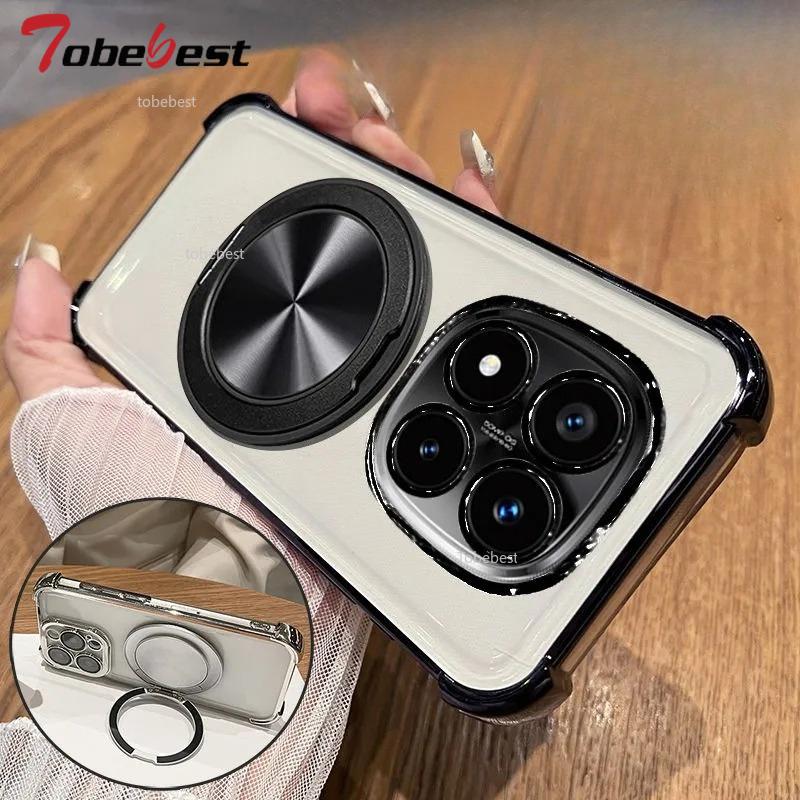 360 Degree Rotating Magnetic Bracket Phone Case For Xiaomi Redmi Note 15 Pro Plus 15C 15 4G 5G Clear Shockproof Plating Cover