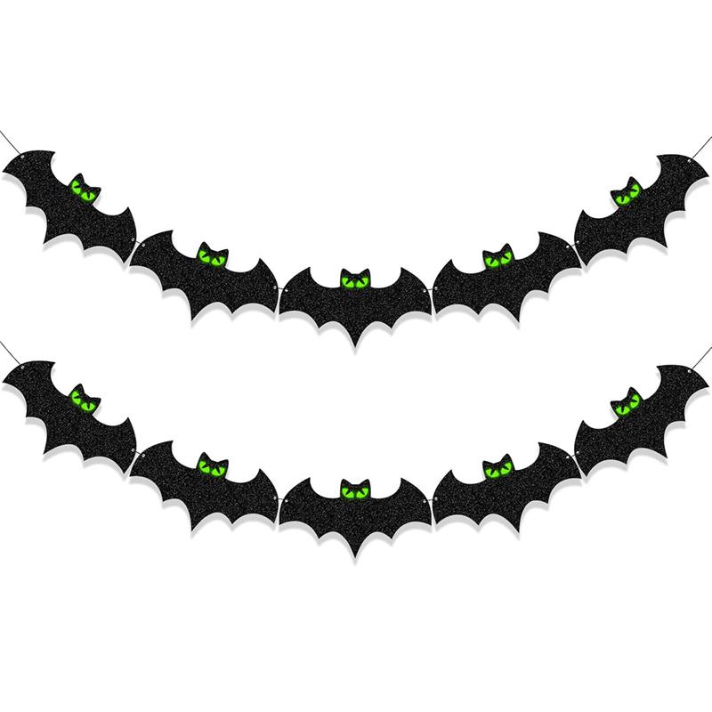 

Halloween Luminous Glowing Eyes Bat Paper Banner Hanging Garland Flag For Halloween Kids Birthday Party Home Decoration Props