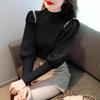 Womens Half Turtleneck Knit Sweater Solid Color Lantern Sleeve Slim Fit Top Winter