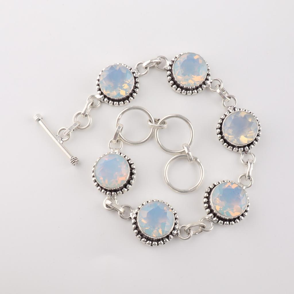 Natural Milky Opal Gemstone 925 Sterling Silver Jewelry Handmade Bracelet 7-9" RB-17-15