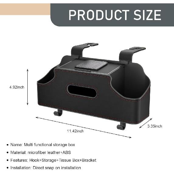 1 PC Car Seat Back Organizer, Car Back Seat Multi-Function Storage Box With 2 Drink Cup Holders, 11.42" X 3.35" Leather Tissue Organizer, Universal