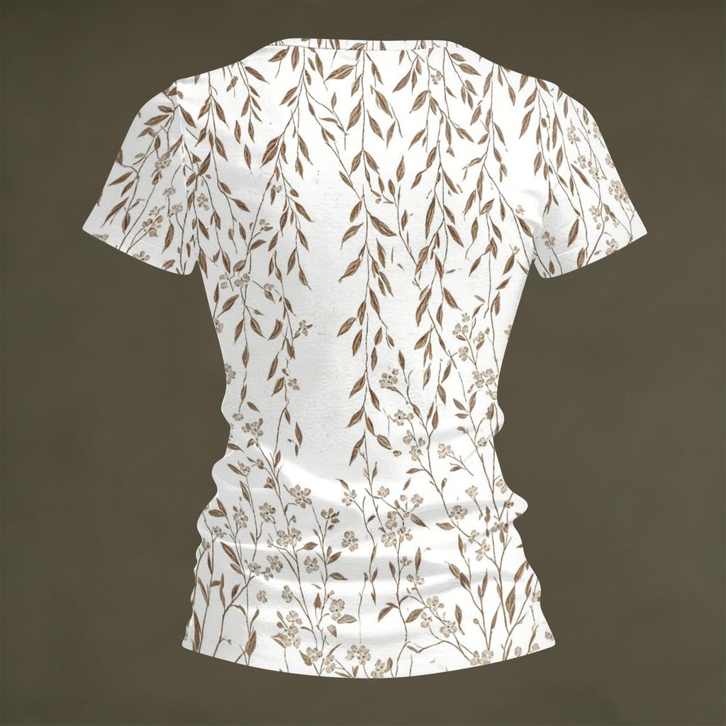 Women V Neck Short Sleeve Floral Print T Shirt Casual Loose Fit Lightweight Top for Everyday Wear Comfortable Style