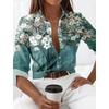 Women's Fashion Floral Buttons Blouse Lapel Neck Blouse Womens Long Sleeve Shirts Womens Clothing Spring Autumn