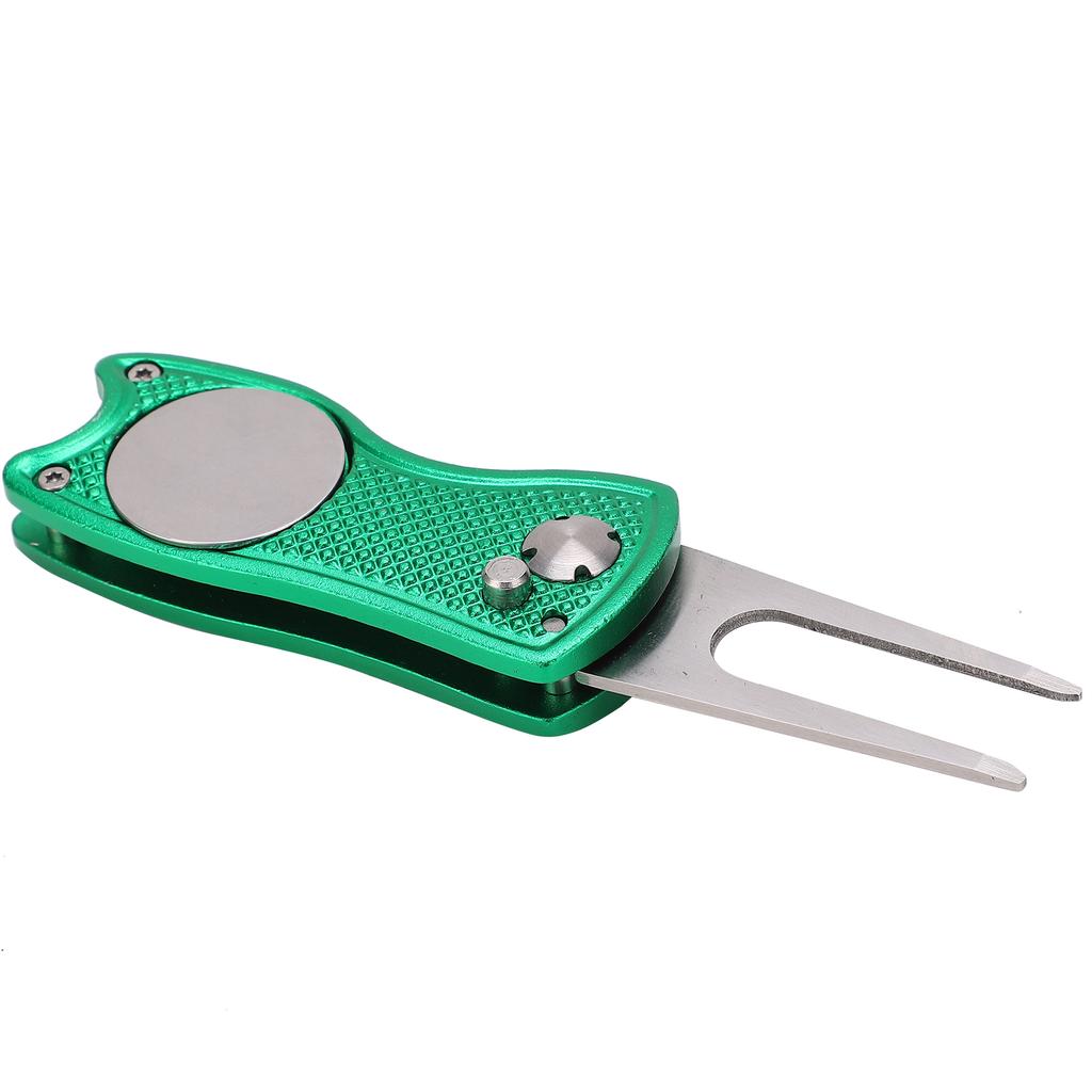 Stainless Steel Golf Pitchfork Foldable Golf Divot Tool Switchblade Tool Divot Repair ToolGreen