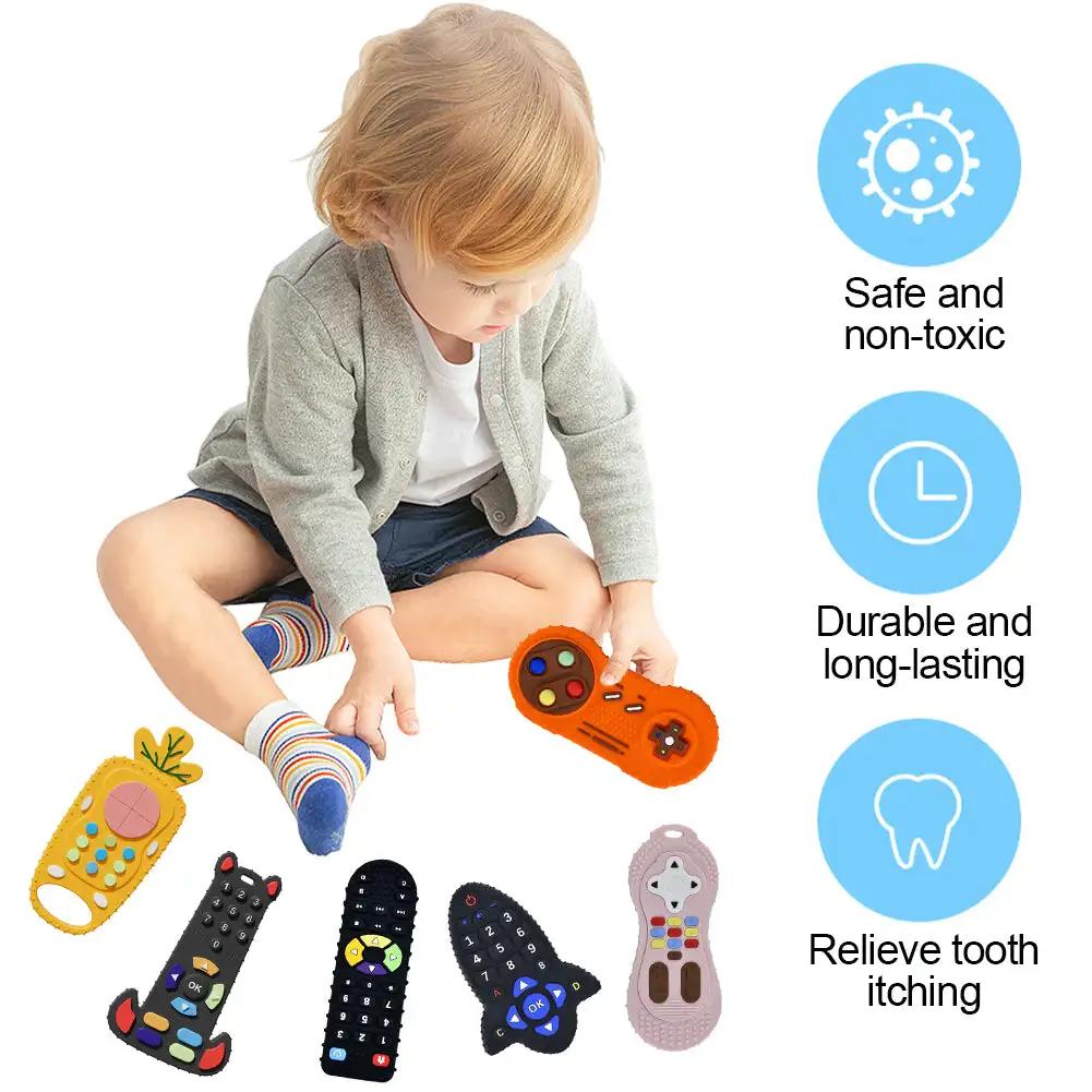Non-Toxic Baby Silicone Teether Toys Remote Control Shape Teether Rodent Gum Pain Relief Teething Toy Kids Sensory Educational Healthcare