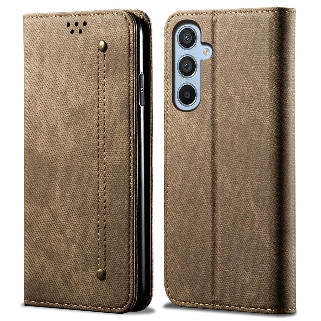Para Samsung Galaxy M15 5G/F15 5G Capa Textura de Tecido Jeans Carteira de Couro Capa de Telefone