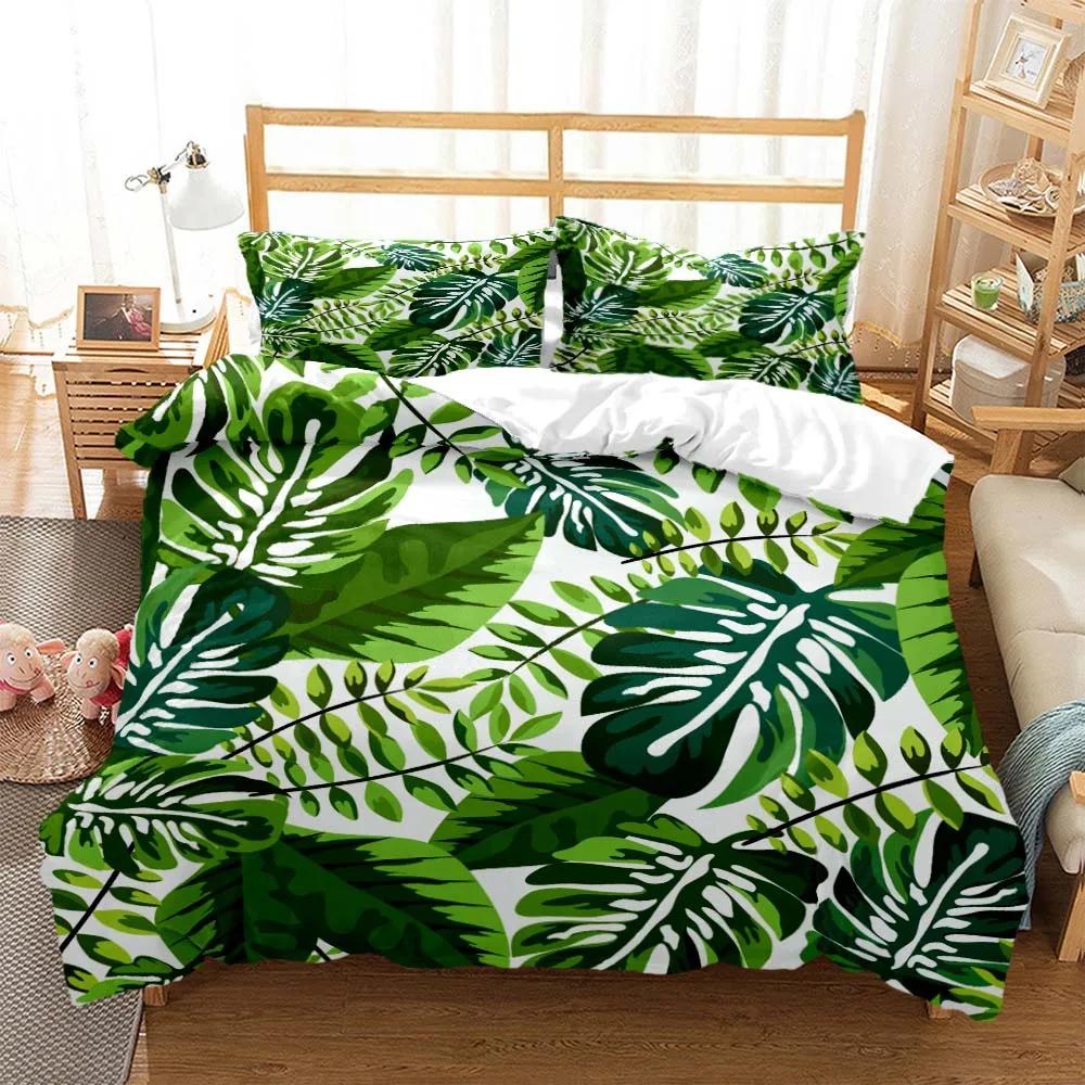 Fresh Green Leaf Minimalist Printed Quilt Cover Pillow Cover Queen Bedding Set Bedding Set Luxury Customized Bedding Set
