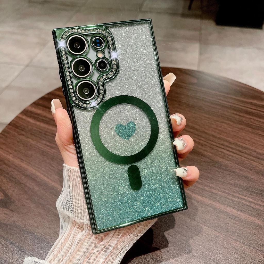 New Samsung S24 Ultra Magnetic Phone Case Gradient Glitter S23plus Rhinestone Love S22 Protection Case