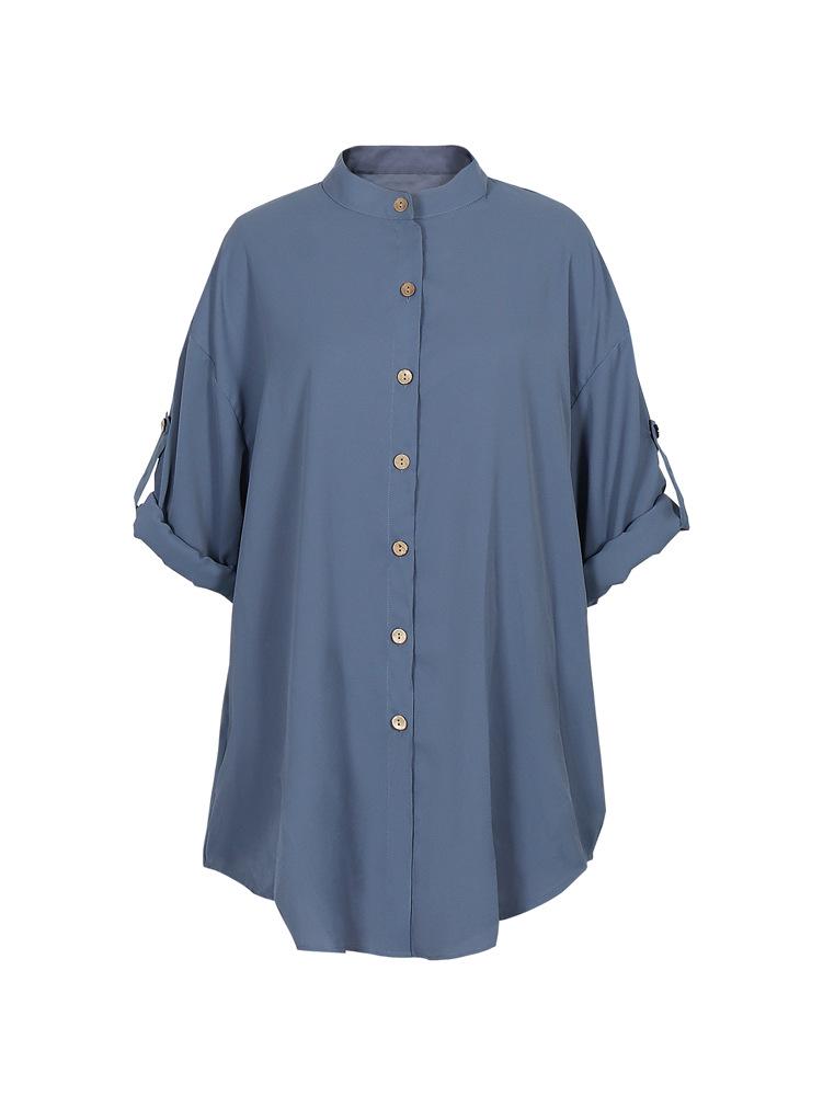 Cotton & Linen Row Button Plus Size Women's Mid-Length Short-Sleeve Loose Shirt