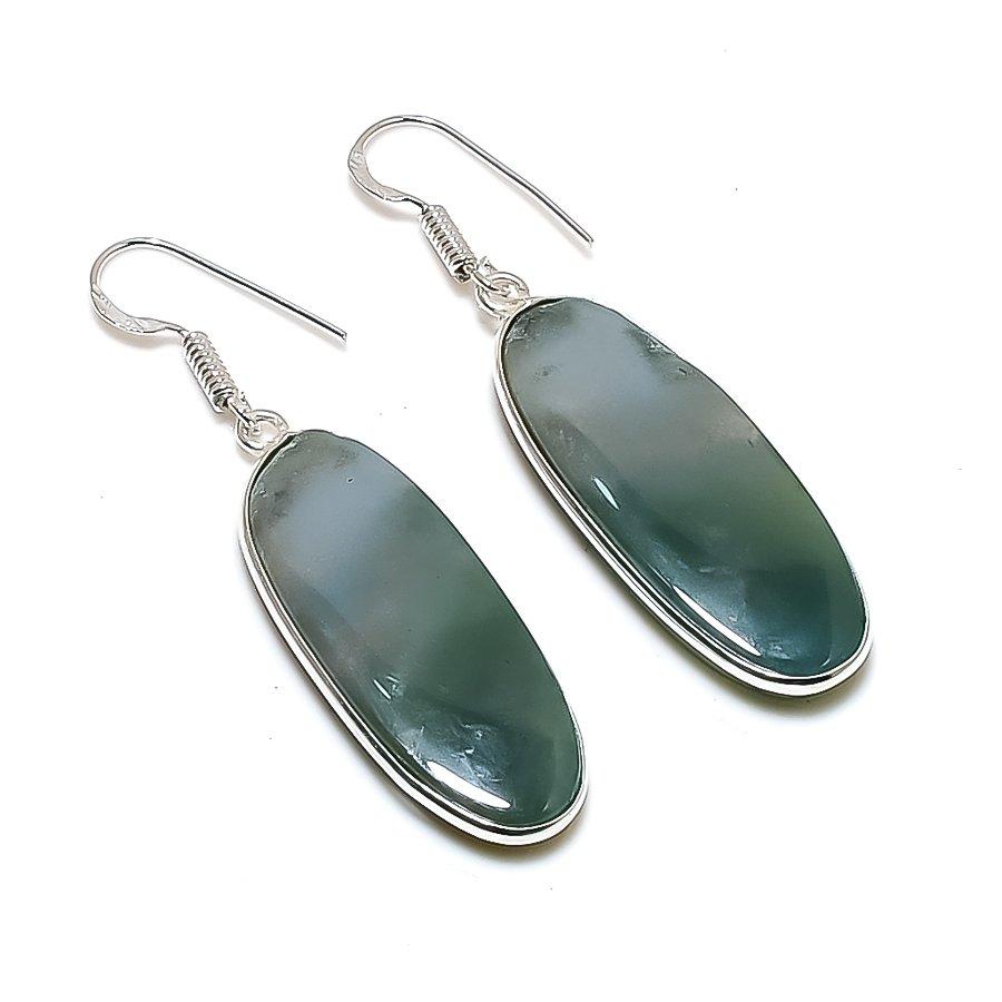 Natural Moss Agate Gemstone 925 Sterling Silver Jewelry Earring 2.13" AE-13060