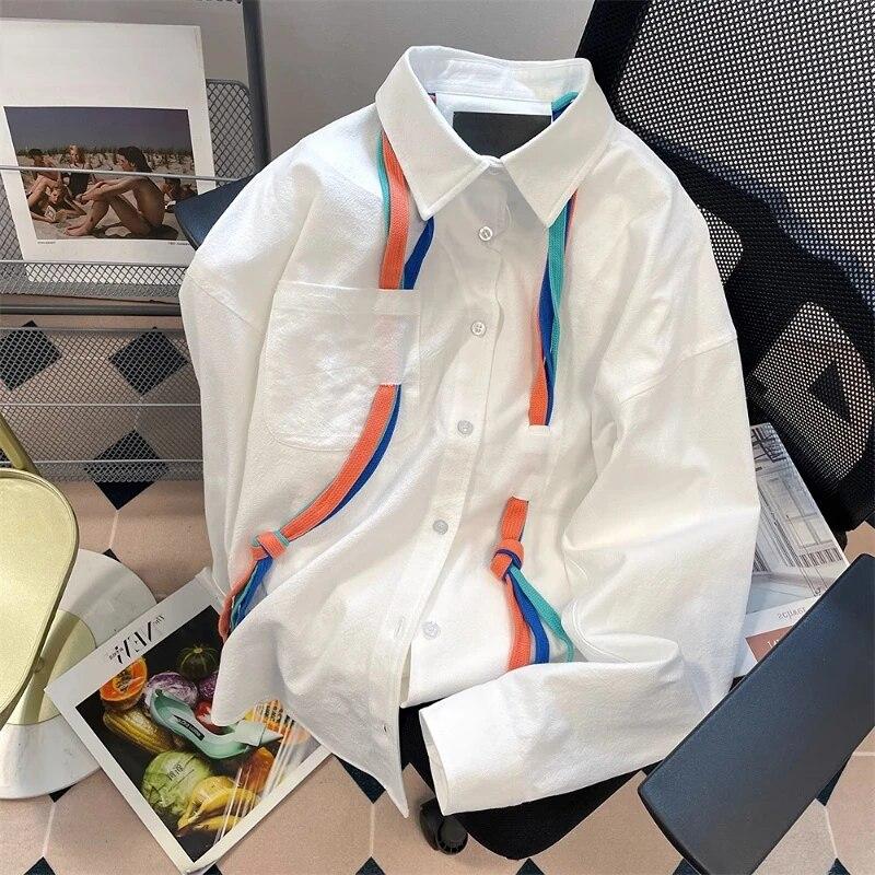 

Модные женские блузки, свободные повседневные рубашки Elegance Tide с длинными рукавами, шикарная элегантность Tide, классические корейские блузки с кисточками, топы 2023, женская одежда XXL белый