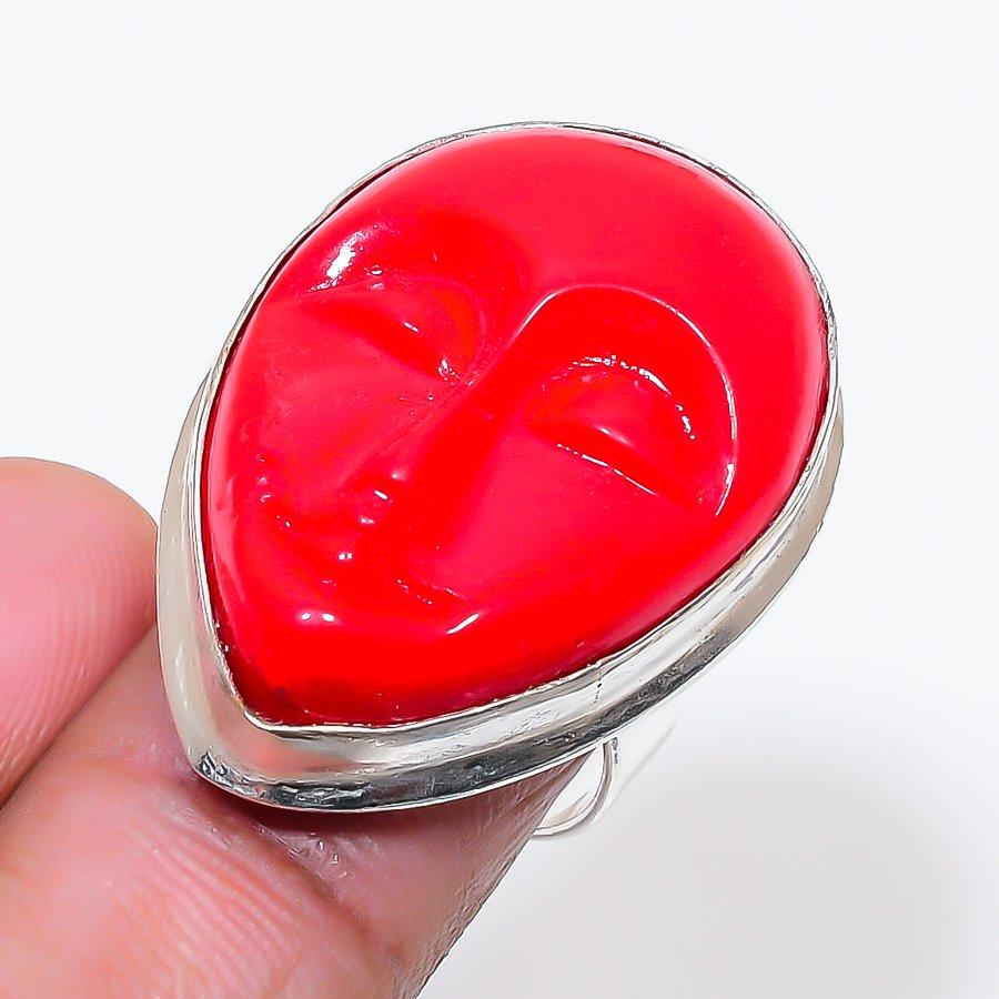 Natural Carved Bone Face Gemstone 925 Sterling Silver Jewelry Ring Size 6.5 AR-18501