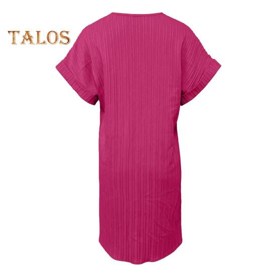 Summer Mini Dress Short Sleeves V Neck Loose Pure Color Dress Bohemian Buttons Casual Dress for Beach Vacation Daily Wear