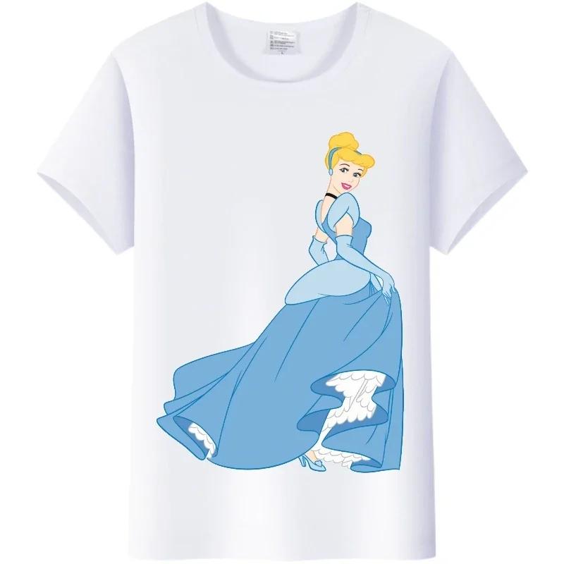T-shirt Kawaii Disney Cartoon Ragazza Camicia Principessa Donna Estate 2024 Abbigliamento Y2K Top Manica Corta Magliette Carine Bluse Bianche Larghe